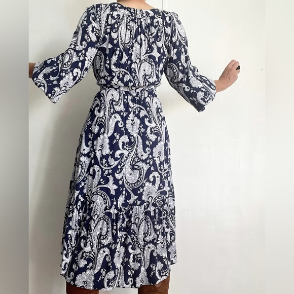 Fantastic Talbots Blue White Bohemian Dress High Low - Picture 6 of 8